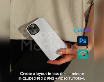 Iphone Tough Phone Case Mockup PSD PNG Canva Photoshop Photopea Files Printify Drag And Drop Template Instant Download Mockup Cover