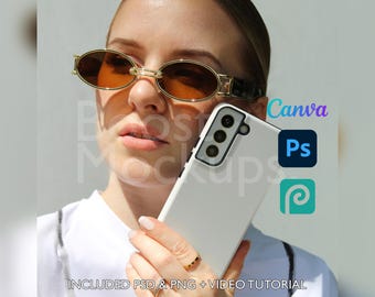 Samsung Tough Phone Case Mockup PSD PNG Canva Photoshop Photopea Files Printify Drag And Drop Template Instant Download Mockup Cover