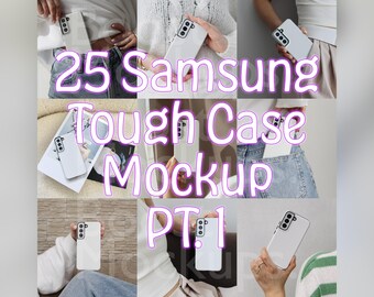 25 modelli di custodie resistenti per telefono Samsung in formato PSD, PNG, Canva, Photoshop, Photopea, Printify, modello drag-and-drop, download istantaneo, mockup di cover
