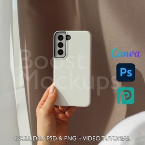 Samsung Tough Phone Case Mockup PSD PNG Canva Photoshop Photopea Files Printify Drag And Drop Template Instant Download Mockup Cover