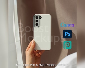 Mockup di custodia resistente per telefono Samsung PSD PNG Canva Photoshop Photopea File Printify Modello trascina e rilascia Download istantaneo Mockup di copertina