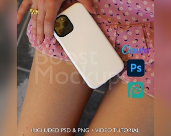 Iphone Tough Phone Case Mockup PSD PNG Canva Photoshop Photopea Files Printify Drag And Drop Template Instant Download Mockup Cover