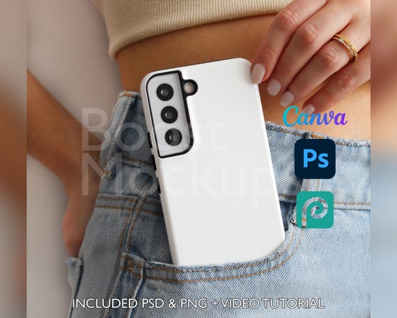 Samsung Tough Phone Case Mockup PSD PNG Canva Photoshop Photopea Files Printify Drag And Drop Template Instant Download Mockup Cover