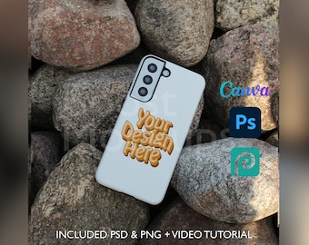 Mockup di custodia resistente per telefono Samsung PSD PNG Canva Photoshop Photopea File Printify Modello trascina e rilascia Download istantaneo Mockup di copertina