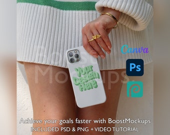Custodia per iPhone Snap Phone Mockup PSD PNG Canva Photoshop Photopea File Printify Modello trascina e rilascia Download istantaneo Mock-up Cover