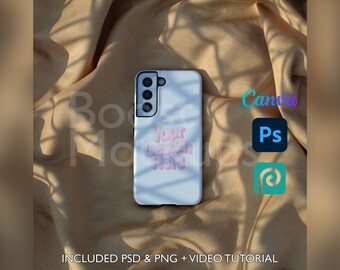 Mockup di custodia resistente per telefono Samsung PSD PNG Canva Photoshop Photopea File Printify Modello trascina e rilascia Download istantaneo Mockup di copertina