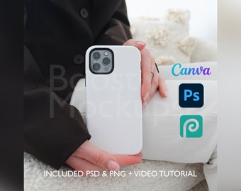 Iphone Tough Phone Case Mockup PSD PNG Canva Photoshop Photopea Files Printify Drag And Drop Template Instant Download Mockup Cover