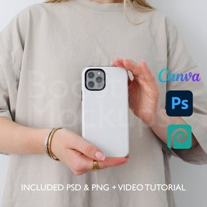 Iphone Tough Phone Case Mockup PSD PNG Canva Photoshop Photopea Files Printify Drag And Drop Template Instant Download Mockup Cover