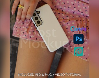 Mockup di custodia resistente per telefono Samsung PSD PNG Canva Photoshop Photopea File Printify Modello trascina e rilascia Download istantaneo Mockup di copertina