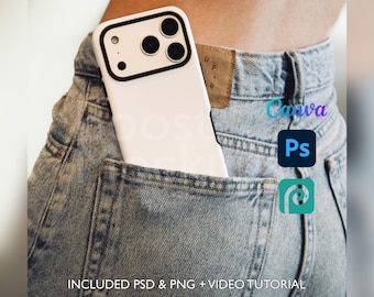 Mockup di custodia resistente per iPhone 17 PRO PSD PNG Canva Photoshop Photopea File Printify Modello trascina e rilascia Download istantaneo Mockup di copertina