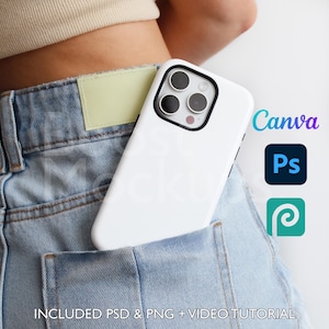 Iphone Tough Phone Case Mockup PSD PNG Canva Photoshop Photopea Files Printify Drag And Drop Template Instant Download Mockup Cover