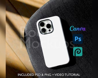 Iphone Tough Phone Case Mockup PSD PNG Canva Photoshop Photopea Files Printify Drag And Drop Template Instant Download Mockup Cover