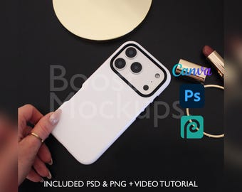 Mockup di custodia resistente per iPhone 17 PRO PSD PNG Canva Photoshop Photopea File Printify Modello trascina e rilascia Download istantaneo Mockup di copertina