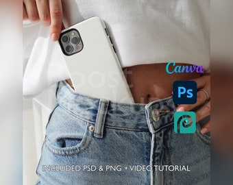 Iphone Tough Phone Case Mockup PSD PNG Canva Photoshop Photopea Files Printify Drag And Drop Template Instant Download Mockup Cover