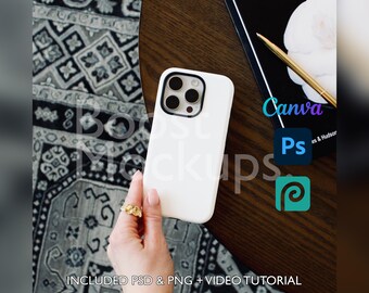 Mockup di custodia resistente per iPhone PSD PNG Canva Photoshop Photopea File Printify Modello trascina e rilascia Download istantaneo Mockup di copertina