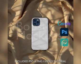 Iphone Tough Phone Case Mockup PSD PNG Canva Photoshop Photopea Files Printify Drag And Drop Template Instant Download Mockup Cover
