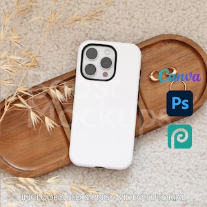 Iphone Tough Phone Case Mockup PSD PNG Canva Photoshop Photopea Files Printify Drag And Drop Template Instant Download Mockup Cover