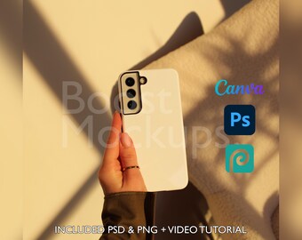 Samsung Tough Phone Case Mockup PSD PNG Canva Photoshop Photopea Files Printify Drag And Drop Template Instant Download Mockup Cover
