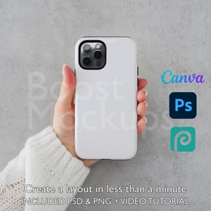 Iphone Tough Phone Case Mockup PSD PNG Canva Photoshop Photopea Files Printify Drag And Drop Template Instant Download Mockup Cover