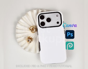 Mockup di custodia resistente per iPhone 17 PRO PSD PNG Canva Photoshop Photopea File Printify Modello trascina e rilascia Download istantaneo Mockup di copertina
