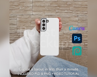 Samsung Tough Phone Case Mockup PSD PNG Canva Photoshop Photopea Files Printify Drag And Drop Template Instant Download Mockup Cover