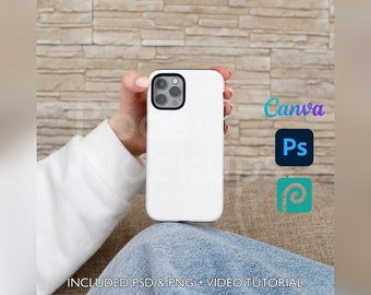 Iphone Tough Phone Case Mockup PSD PNG Canva Photoshop Photopea Files Printify Drag And Drop Template Instant Download Mockup Cover