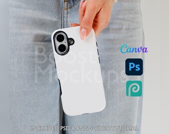 Mockup di custodia resistente per iPhone 17 PSD PNG Canva Photoshop Photopea File Printify Modello trascina e rilascia Download istantaneo Mockup di copertina