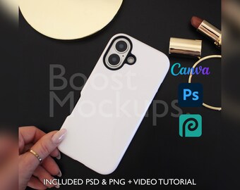 Mockup di custodia resistente per iPhone 17 PSD PNG Canva Photoshop Photopea File Printify Modello trascina e rilascia Download istantaneo Mockup di copertina