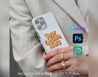 Custodia per iPhone Snap Phone Mockup PSD PNG Canva Photoshop Photopea File Printify Modello trascina e rilascia Download istantaneo Mock-up Cover