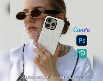 Iphone Tough Phone Case Mockup PSD PNG Canva Photoshop Photopea Files Printify Drag And Drop Template Instant Download Mockup Cover