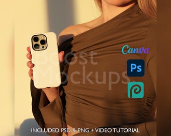 Iphone Tough Phone Case Mockup PSD PNG Canva Photoshop Photopea Files Printify Drag And Drop Template Instant Download Mockup Cover