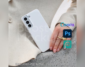 Custodia per telefono Samsung Snap, mockup PSD, PNG, Canva, Photoshop, Photopea, file Printify, modello drag-and-drop, download istantaneo, mockup cover
