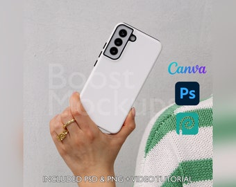 Samsung Tough Phone Case Mockup PSD PNG Canva Photoshop Photopea Files Printify Drag And Drop Template Instant Download Mockup Cover