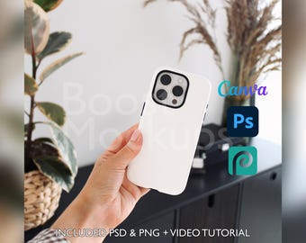 Iphone Tough Phone Case Mockup PSD PNG Canva Photoshop Photopea Files Printify Drag And Drop Template Instant Download Mockup Cover
