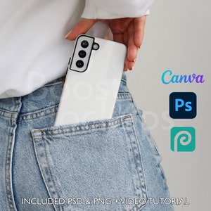 Samsung Tough Phone Case Mockup PSD PNG Canva Photoshop Photopea Files Printify Drag And Drop Template Instant Download Mockup Cover