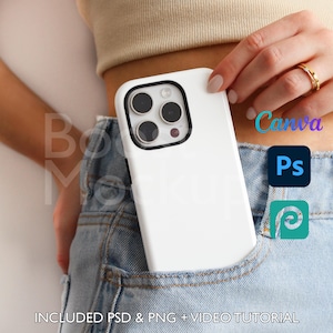 Iphone Tough Phone Case Mockup PSD PNG Canva Photoshop Photopea Files Printify Drag And Drop Template Instant Download Mockup Cover