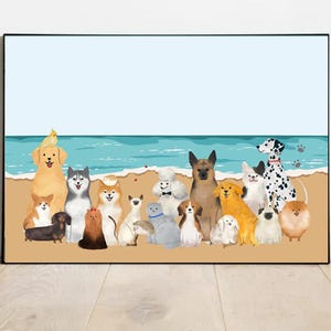 A group of dogs sitting on the beach, Kids illustration, Nursery Wall Art, Nursery Decor, Digital Download