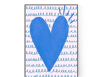 Estampado de corazón azul, estampados estéticos azules, estampado de corazón de amor, arte infantil azul, póster para habitación de niño, dormitorio azul, decoración azul marino, estampado de corazón