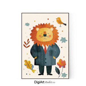 Lion Wall Art, Jungle Animals Art, Unisex Nursery Art, Funny lion print, Digital download