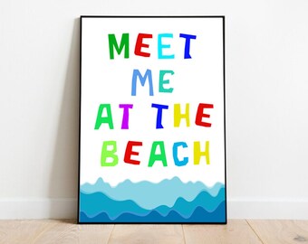 Meet Me at the Beach Print, Boho Blue Sea Wall Art, Trendy Coastal House Decor, Summer Nautical Prints, Ocean Poster, Digital Download
