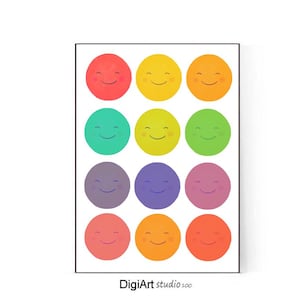 Smiley Face Poster, Retro Kids Decor, Classroom Posters, Happy Face Wall Art Print, Retro Kids Poster, Colorful Nursery Decor