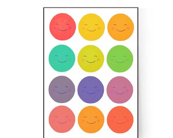 Smiley Face Poster, Retro Kids Decor, Classroom Posters, Happy Face Wall Art Print, Retro Kids Poster, Colorful Nursery Decor