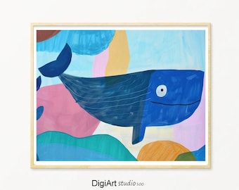 Blue Whale Watercolor Poster: Ocean Nursery Art (Digital Download)
