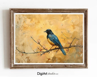 Blue Bird Painting Art, Antique Bird Print, Bird Wall Art Print, Vintage Bird, Girls Room Wall Decor, Digital download