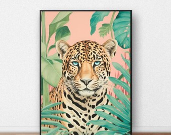 Eclectic Tiger Poster, Tiger Tropical Print, Aesthetic Tiger Decor, Tropical Wall Decor, Printable Tiger In Jungle