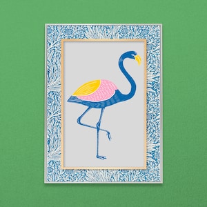 Flamingo Wall Art, Colorful Flamingo Print, Wildlife Print, Vintage Wall Art, Eclectic Art, Maximalist art, Digital download
