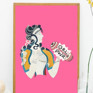 Minoan ladie fresco Painting from Crete Knossos Palace, Ancient Greece, Minoan Wall Painting, Feminist Poster, Girl Power, Digital Download