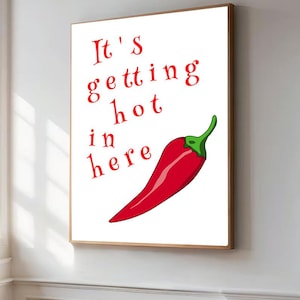 Chilli Pepper Wall Art, Red Chilli Poster, Trendy Kitchen Print, Retro Food Art, Funny Kitchen Quote, Art Modern Kitchen