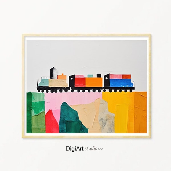 Train poster for nursery or kid's room, Playroom Wall Art Decor, Train modern abstract, Train watercolour, Digital download