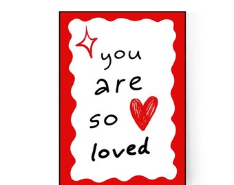 You Are So Loved Print: Red Heart, Modern Kids Room Decor (Digital Art)